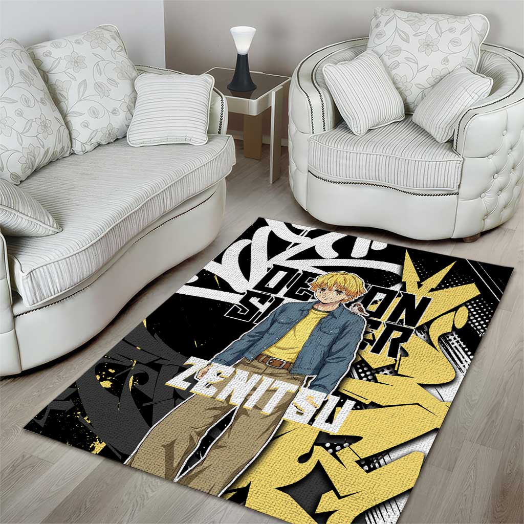 Agatsuma Zenitsu Demon Slayer Area Rug Yellow & Black Graffiti Anime
