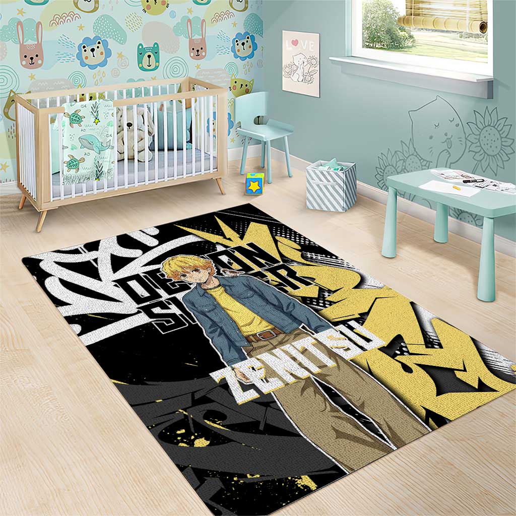 Agatsuma Zenitsu Demon Slayer Area Rug Yellow & Black Graffiti Anime