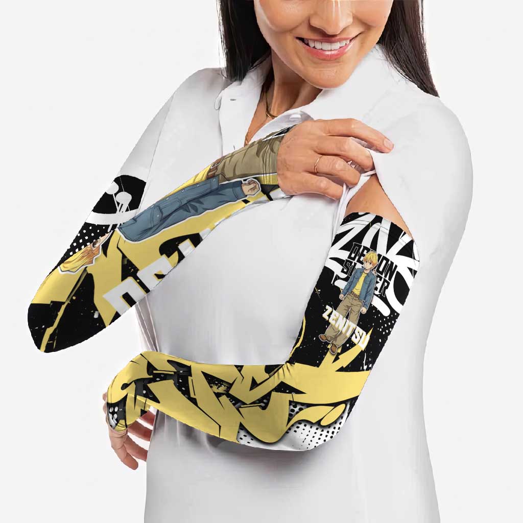 Agatsuma Zenitsu Demon Slayer Arm Sleeves Yellow & Black Graffiti Anime