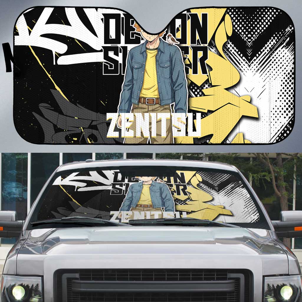 Agatsuma Zenitsu Demon Slayer Auto Sun Shade Yellow & Black Graffiti Anime