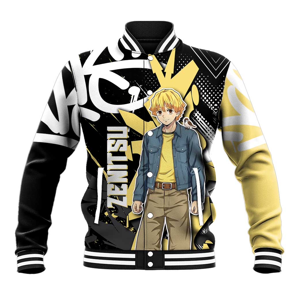 Agatsuma Zenitsu Demon Slayer Baseball Jacket Yellow & Black Graffiti Anime