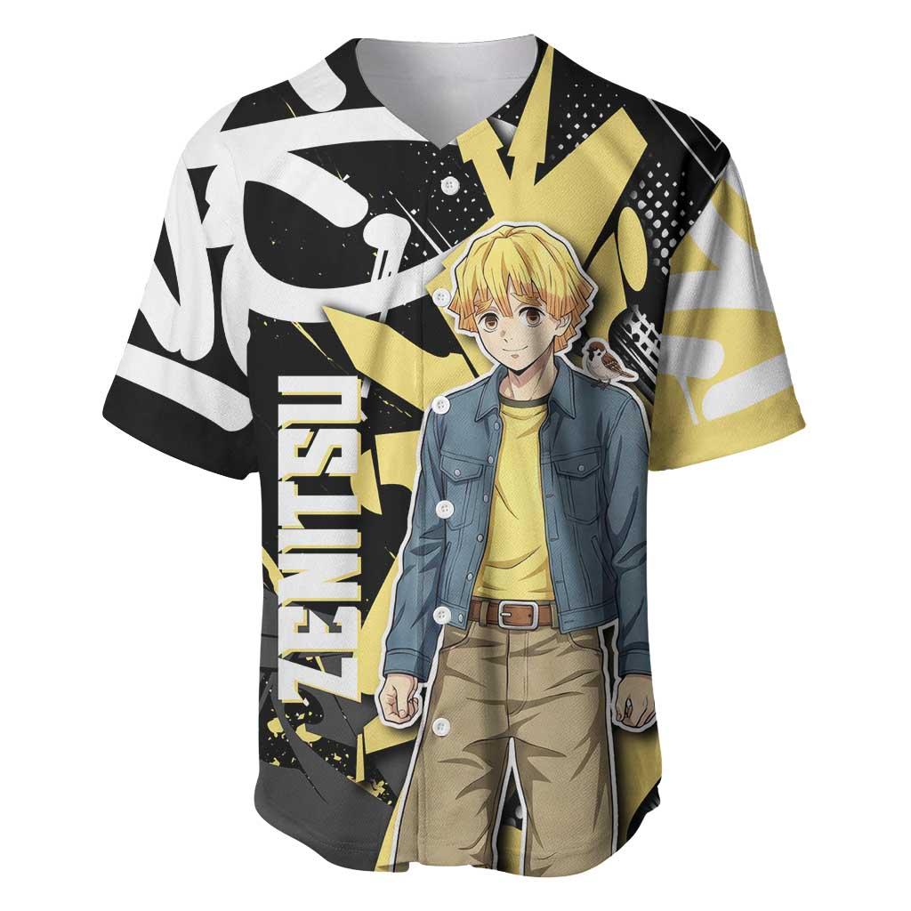 Agatsuma Zenitsu Demon Slayer Baseball Jersey Yellow & Black Graffiti Anime