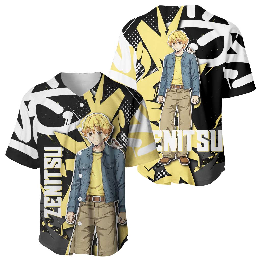 Agatsuma Zenitsu Demon Slayer Baseball Jersey Yellow & Black Graffiti Anime