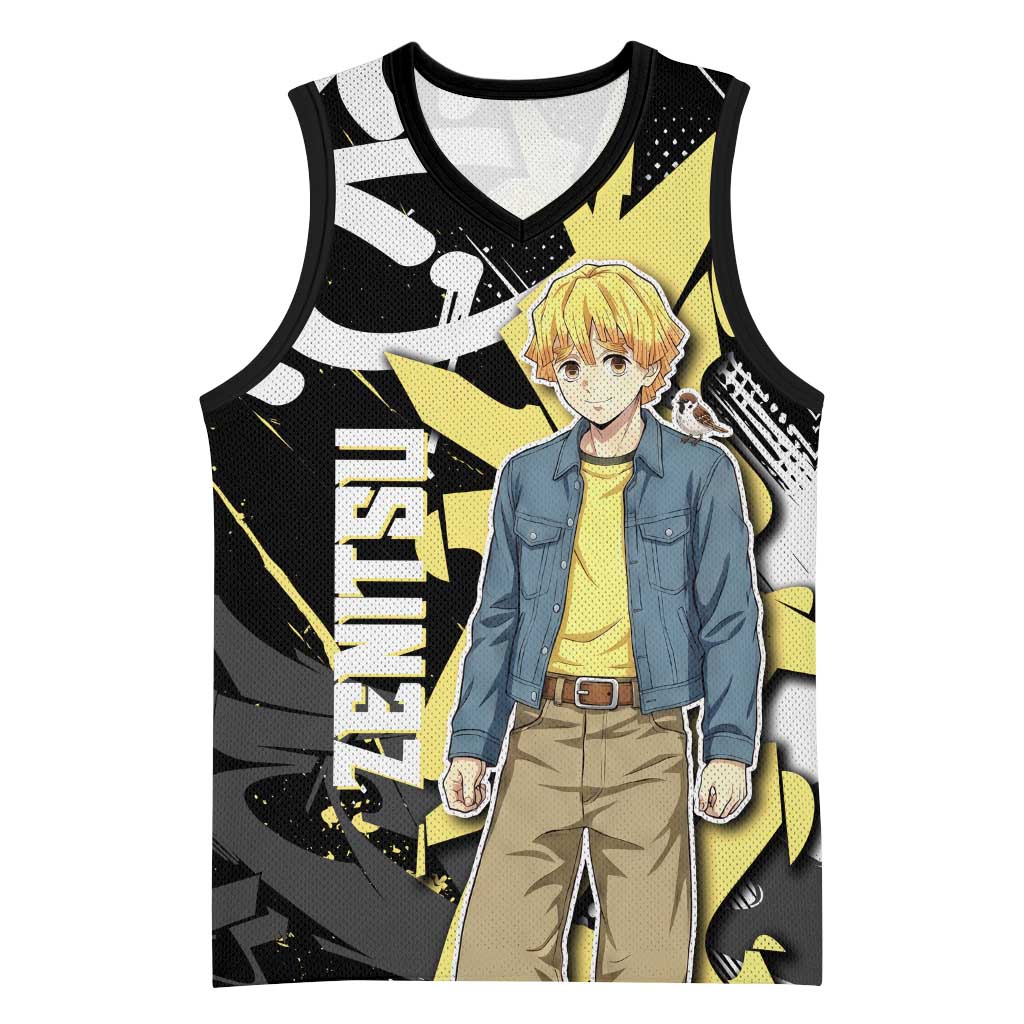 Agatsuma Zenitsu Demon Slayer Basketball Jersey Yellow & Black Graffiti Anime