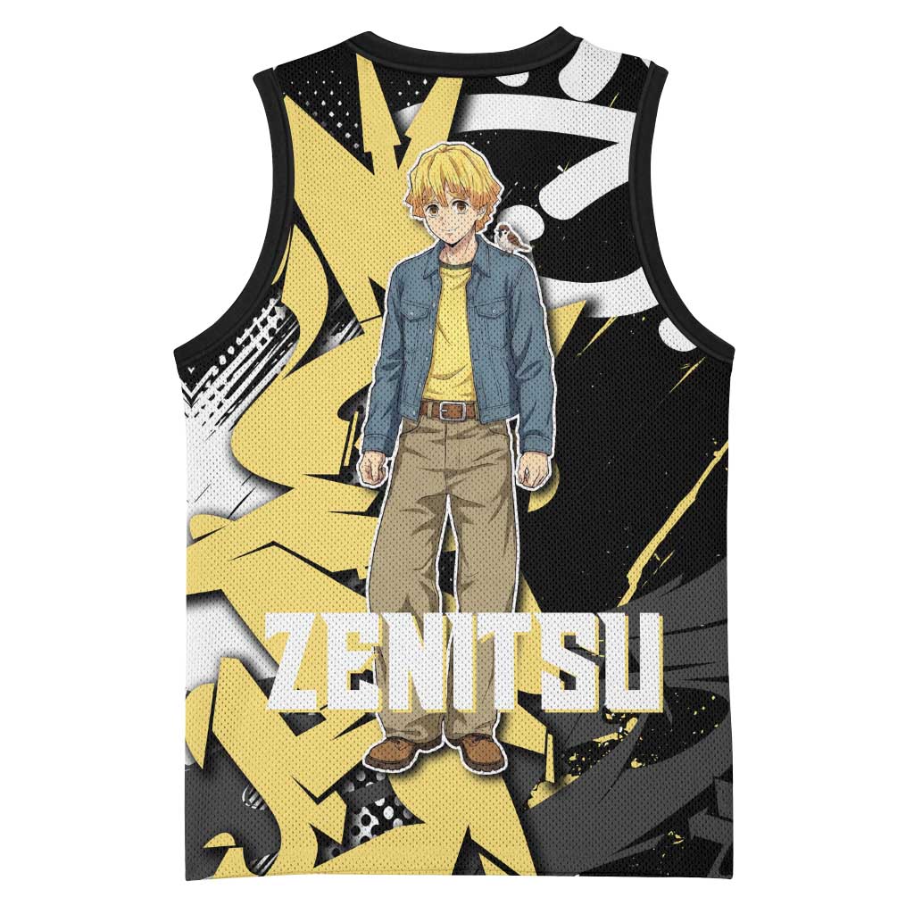 Agatsuma Zenitsu Demon Slayer Basketball Jersey Yellow & Black Graffiti Anime