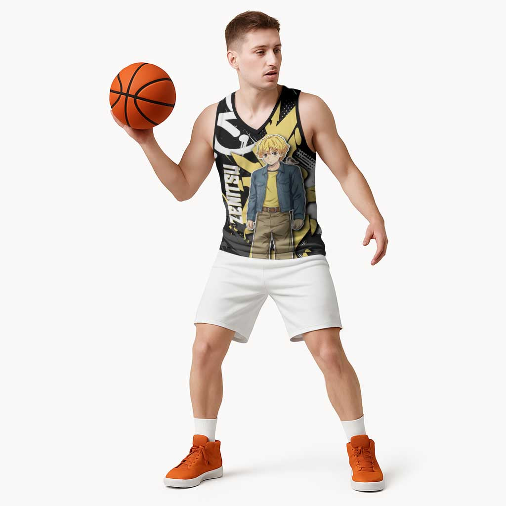 Agatsuma Zenitsu Demon Slayer Basketball Jersey Yellow & Black Graffiti Anime