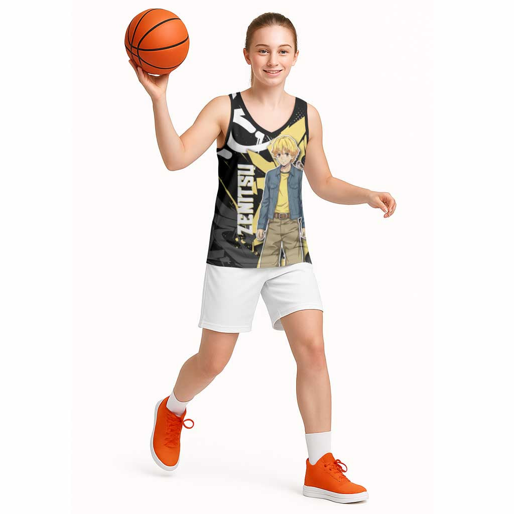 Agatsuma Zenitsu Demon Slayer Basketball Jersey Yellow & Black Graffiti Anime
