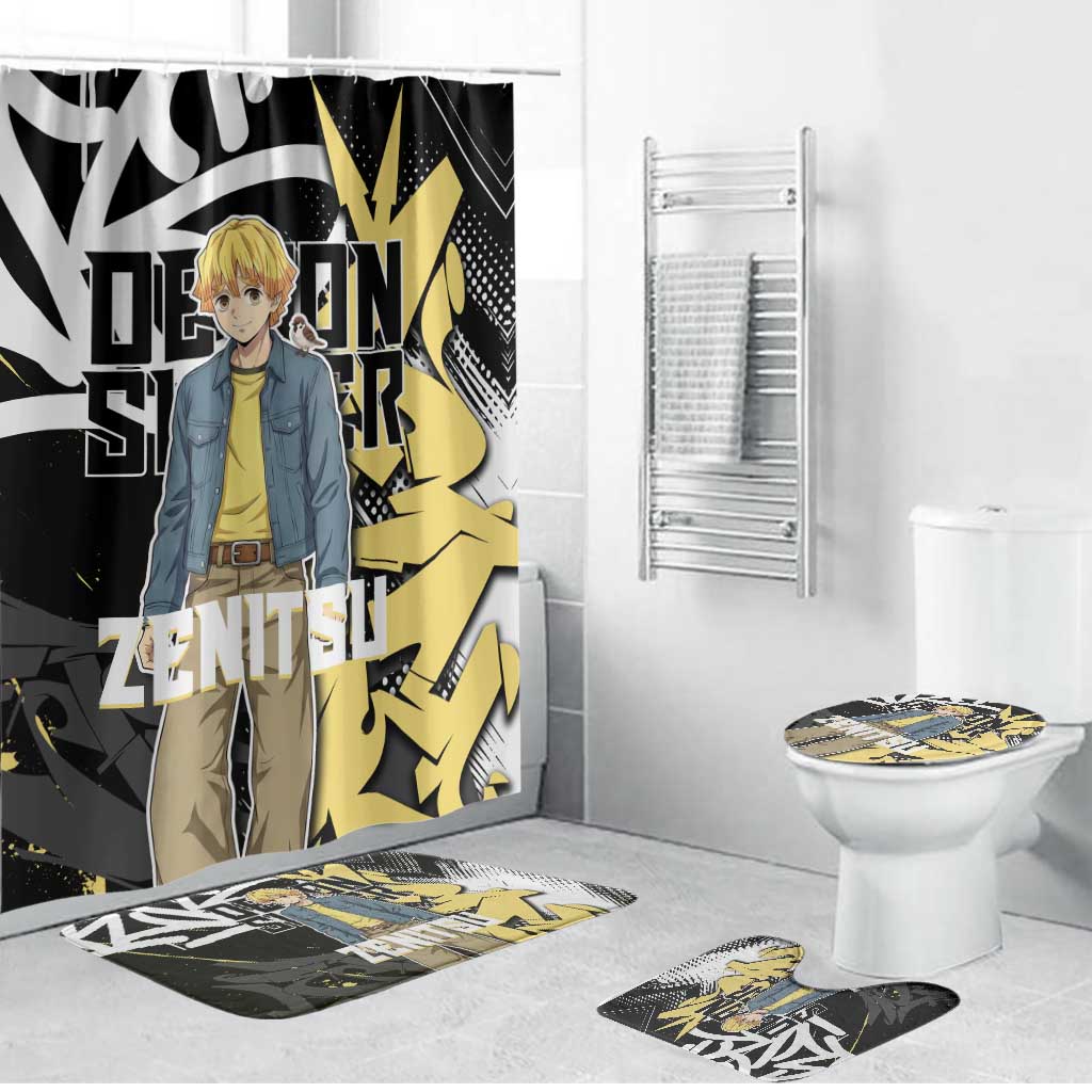 Agatsuma Zenitsu Demon Slayer Bathroom Set Yellow & Black Graffiti Anime