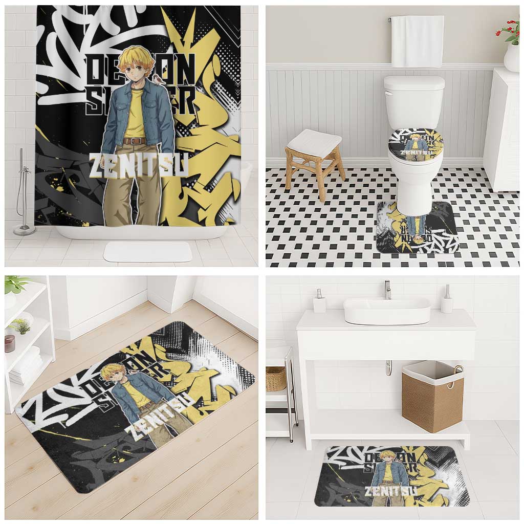 Agatsuma Zenitsu Demon Slayer Bathroom Set Yellow & Black Graffiti Anime