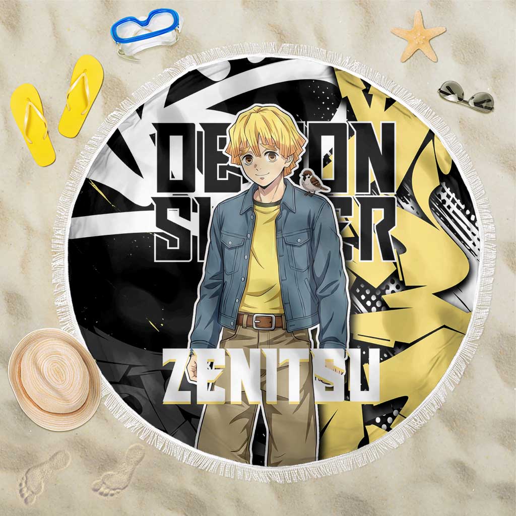 Agatsuma Zenitsu Demon Slayer Beach Blanket Yellow & Black Graffiti Anime