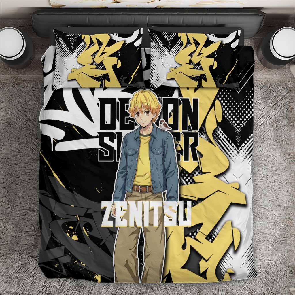 Agatsuma Zenitsu Demon Slayer Bedding Set Yellow & Black Graffiti Anime