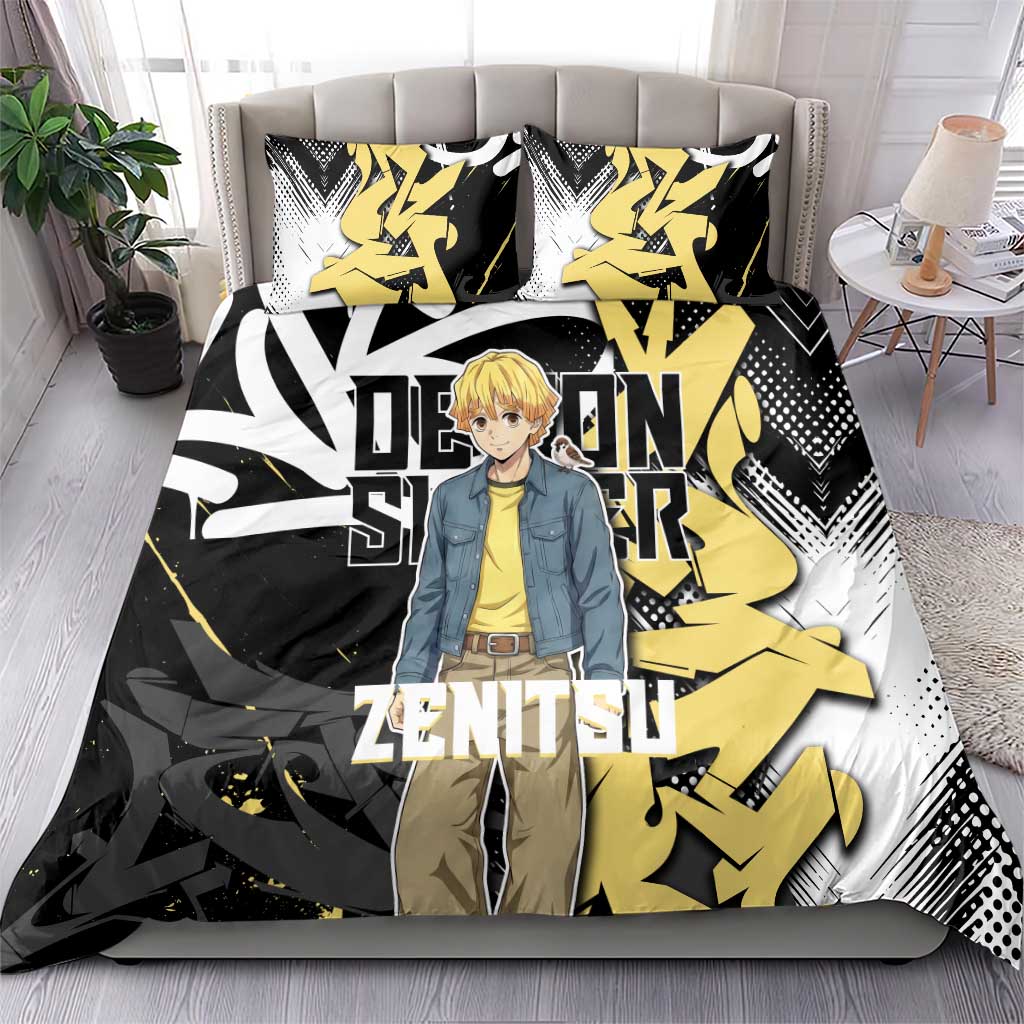 Agatsuma Zenitsu Demon Slayer Bedding Set Yellow & Black Graffiti Anime