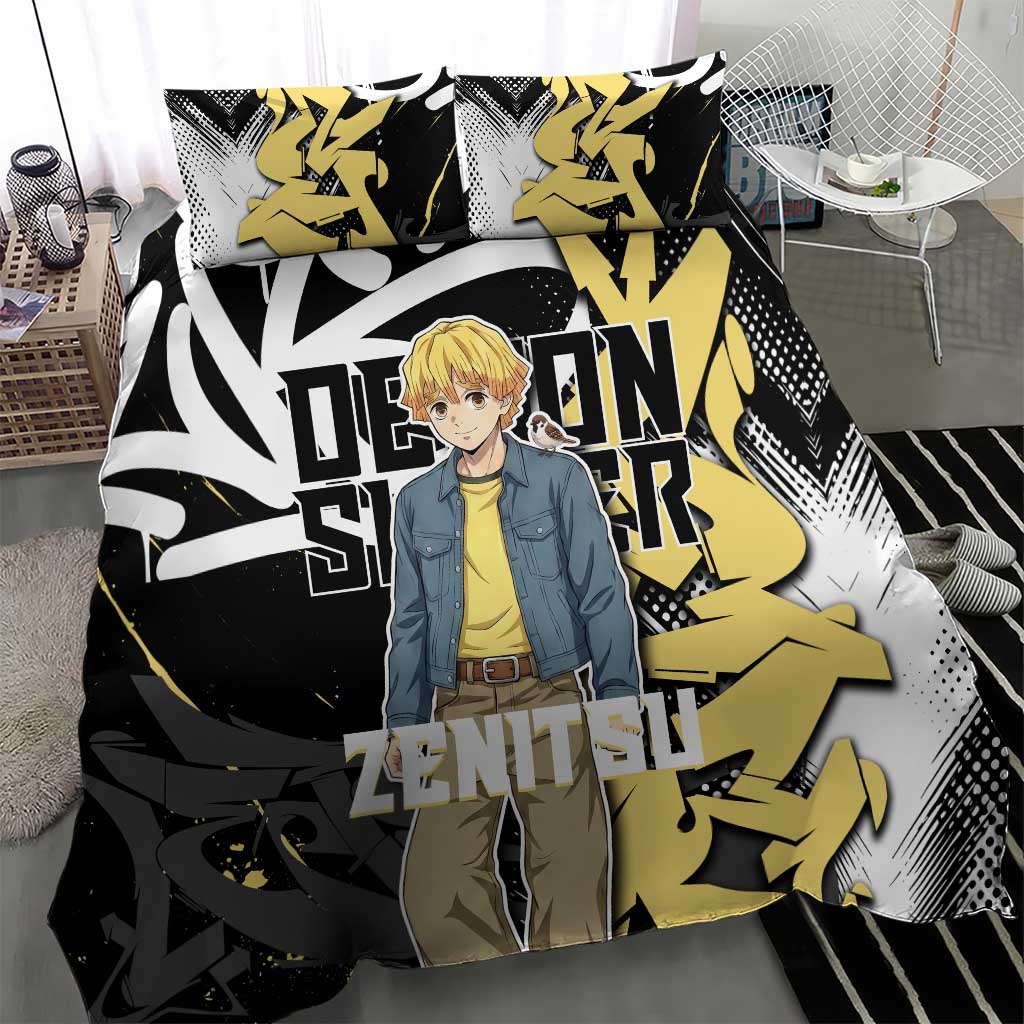 Agatsuma Zenitsu Demon Slayer Bedding Set Yellow & Black Graffiti Anime