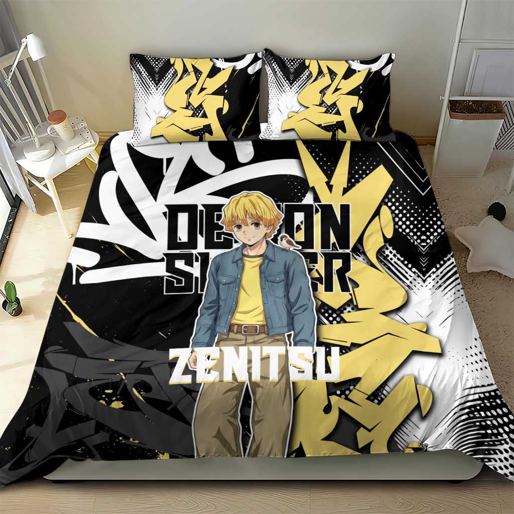 Agatsuma Zenitsu Demon Slayer Bedding Set Yellow & Black Graffiti Anime