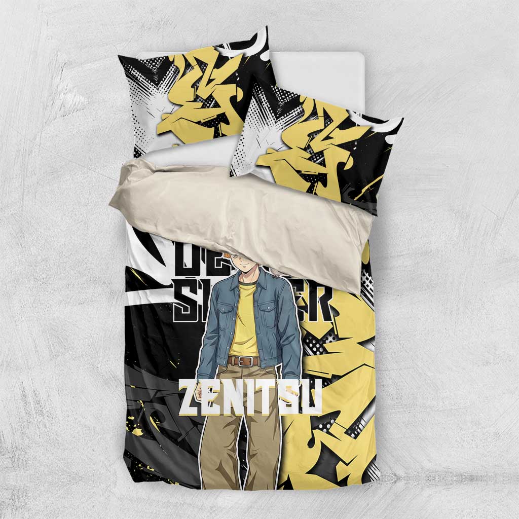 Agatsuma Zenitsu Demon Slayer Bedding Set Yellow & Black Graffiti Anime