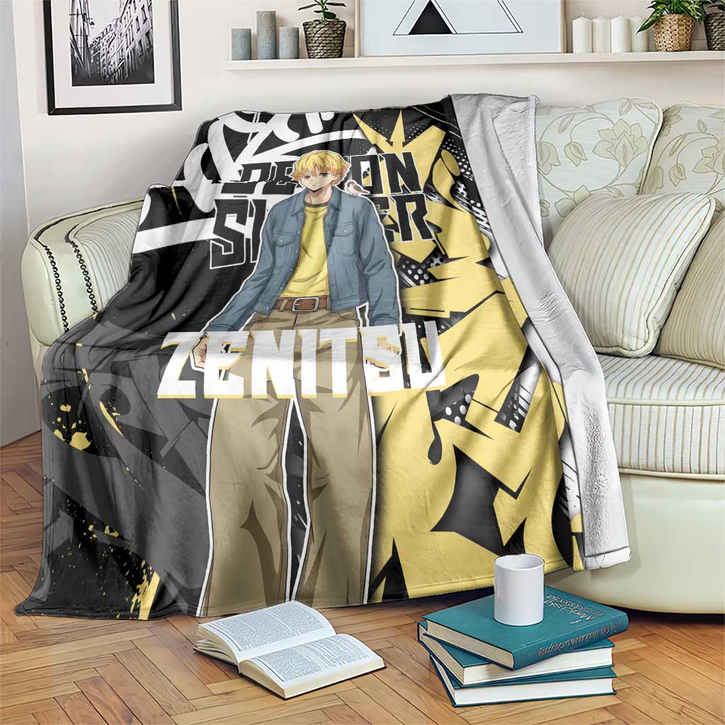 Agatsuma Zenitsu Demon Slayer Blanket Yellow & Black Graffiti Anime