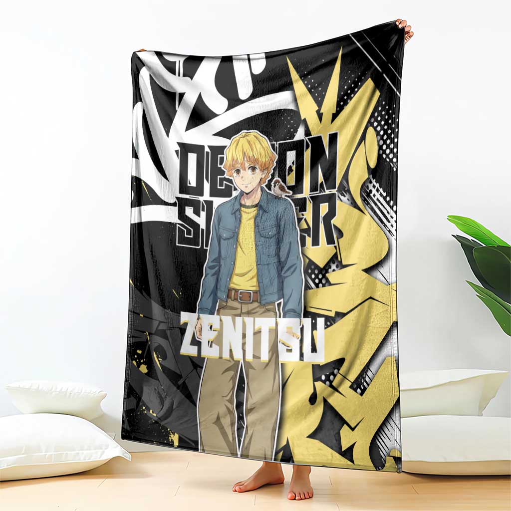 Agatsuma Zenitsu Demon Slayer Blanket Yellow & Black Graffiti Anime