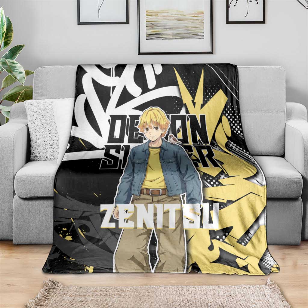 Agatsuma Zenitsu Demon Slayer Blanket Yellow & Black Graffiti Anime