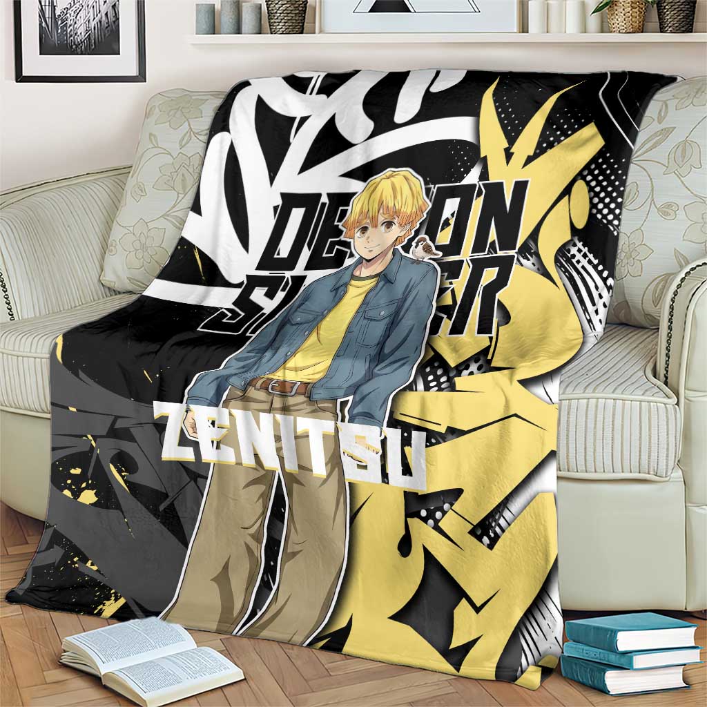 Agatsuma Zenitsu Demon Slayer Blanket Yellow & Black Graffiti Anime