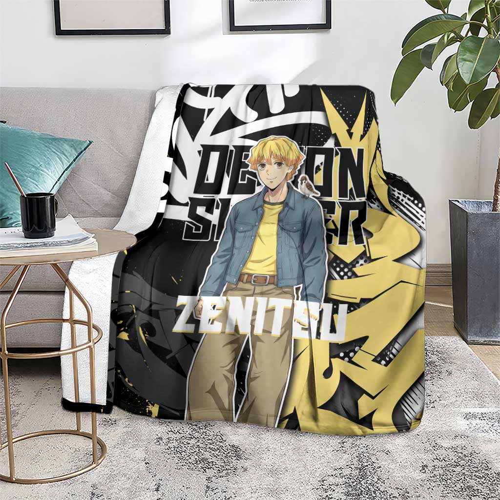 Agatsuma Zenitsu Demon Slayer Blanket Yellow & Black Graffiti Anime