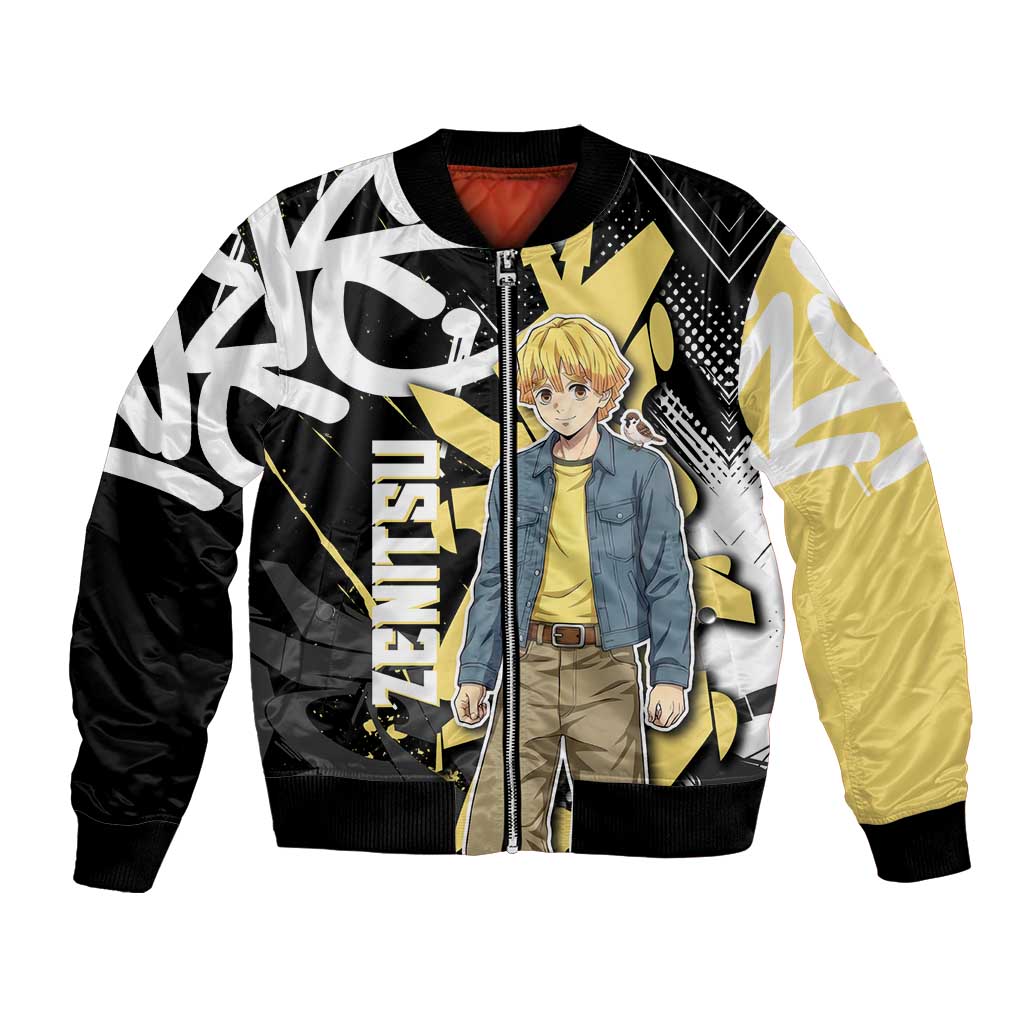 Agatsuma Zenitsu Demon Slayer Bomber Jacket Yellow & Black Graffiti Anime