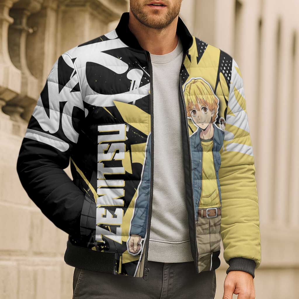 Agatsuma Zenitsu Demon Slayer Bomber Puffer Jacket Yellow & Black Graffiti Anime