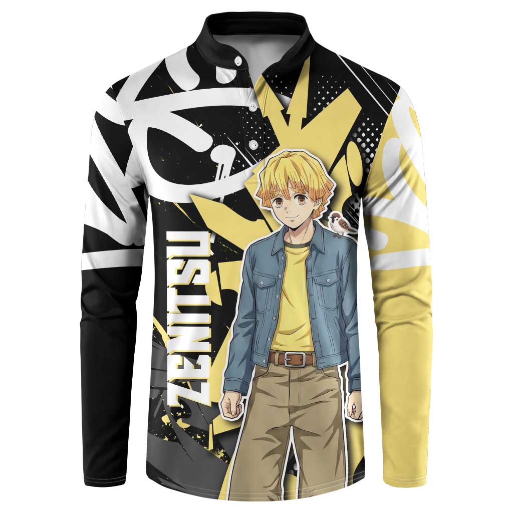 Agatsuma Zenitsu Demon Slayer Button Sweatshirt Yellow & Black Graffiti Anime