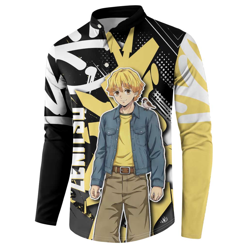 Agatsuma Zenitsu Demon Slayer Button Sweatshirt Yellow & Black Graffiti Anime