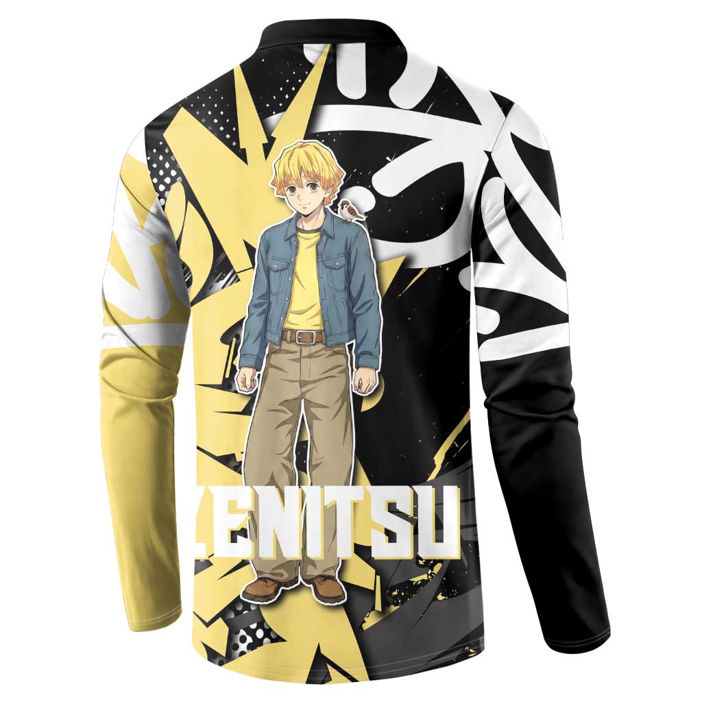 Agatsuma Zenitsu Demon Slayer Button Sweatshirt Yellow & Black Graffiti Anime