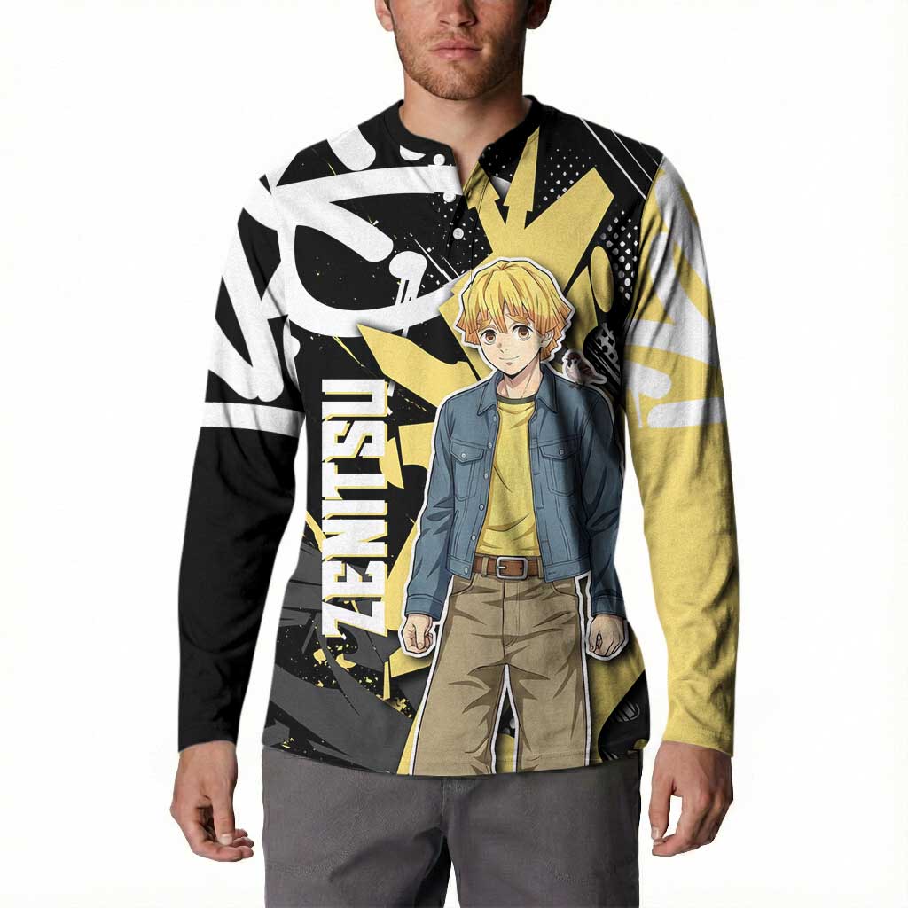 Agatsuma Zenitsu Demon Slayer Button Sweatshirt Yellow & Black Graffiti Anime