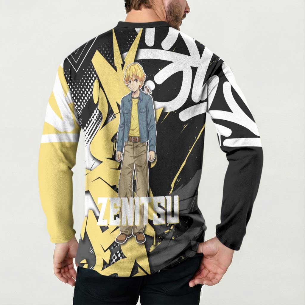 Agatsuma Zenitsu Demon Slayer Button Sweatshirt Yellow & Black Graffiti Anime