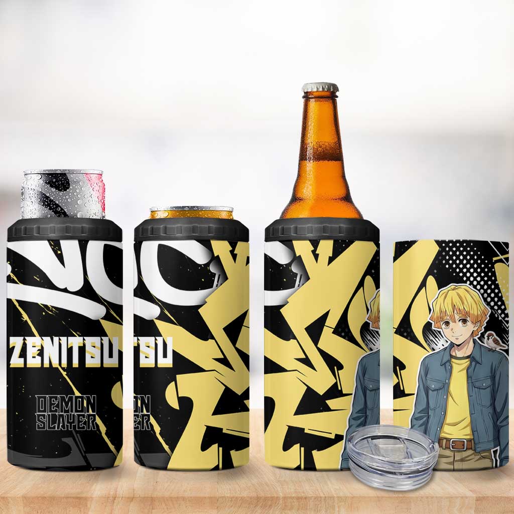 Agatsuma Zenitsu Demon Slayer 4 in 1 Can Cooler Tumbler Yellow & Black Graffiti Anime