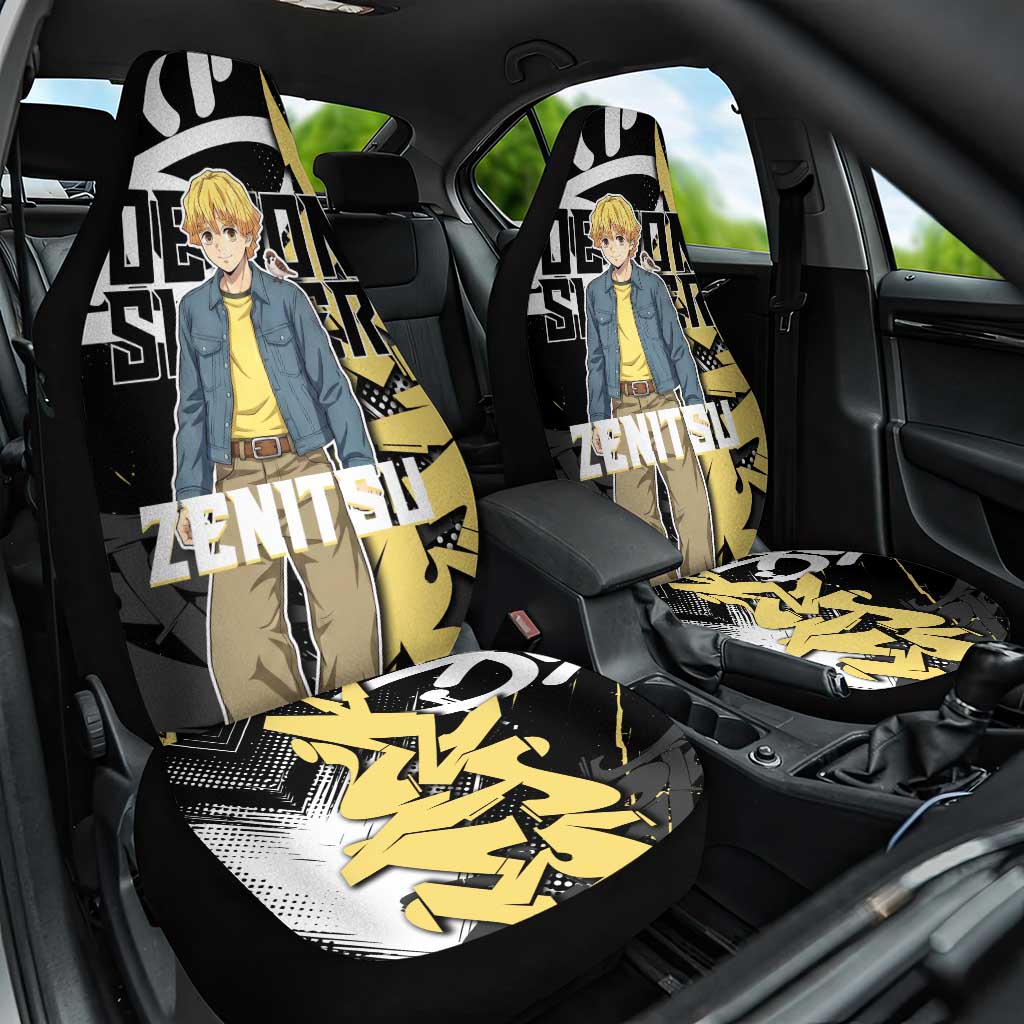 Agatsuma Zenitsu Demon Slayer Car Seat Cover Yellow & Black Graffiti Anime