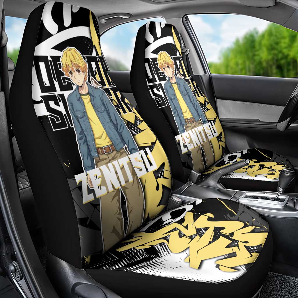 Agatsuma Zenitsu Demon Slayer Car Seat Cover Yellow & Black Graffiti Anime