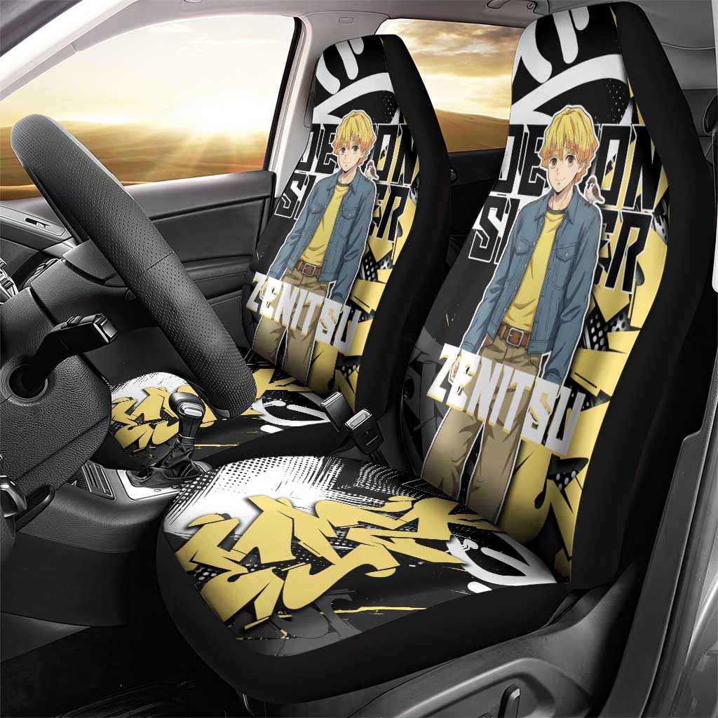 Agatsuma Zenitsu Demon Slayer Car Seat Cover Yellow & Black Graffiti Anime