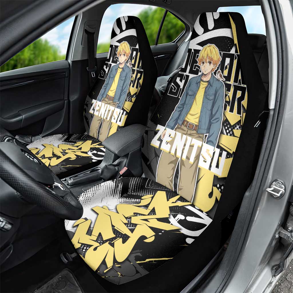 Agatsuma Zenitsu Demon Slayer Car Seat Cover Yellow & Black Graffiti Anime