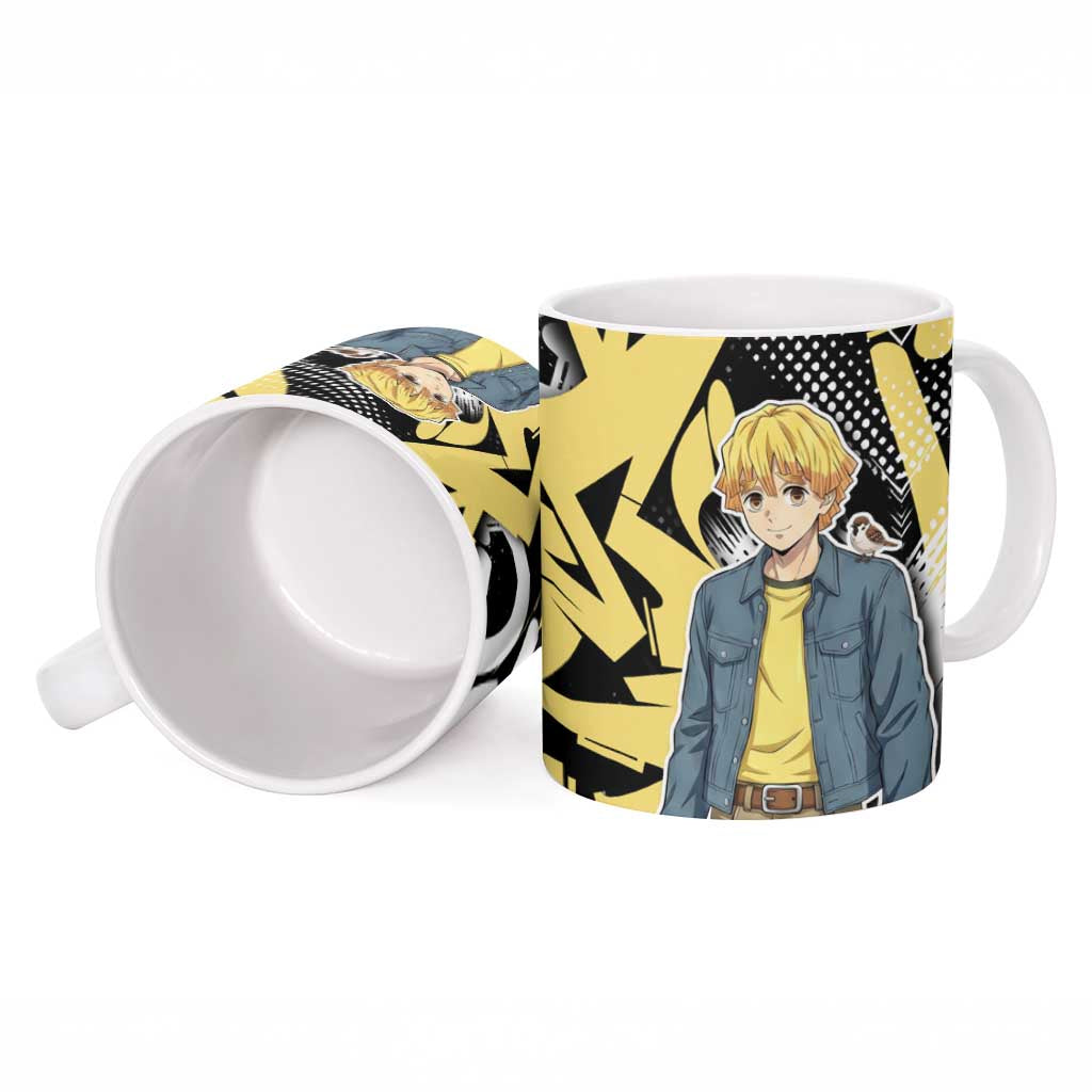 Agatsuma Zenitsu Demon Slayer Ceramic Mug Yellow & Black Graffiti Anime