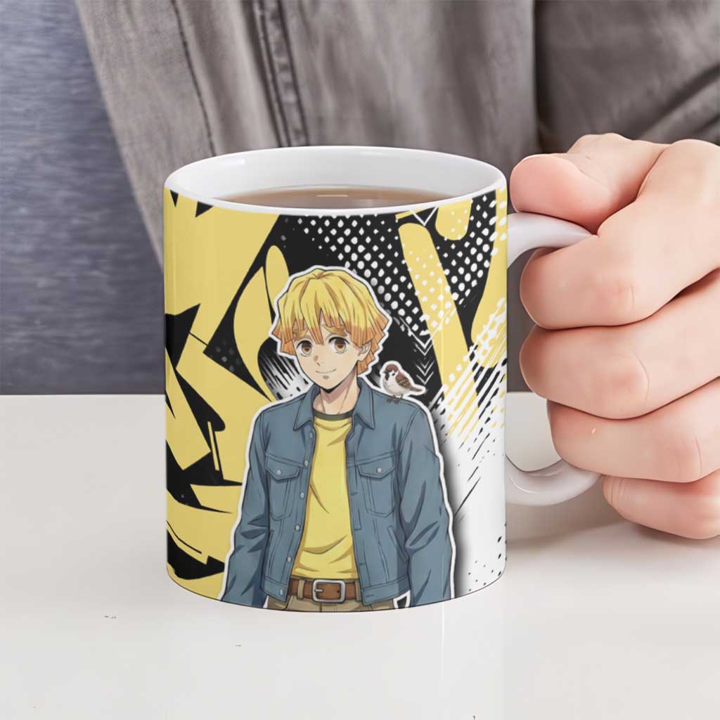 Agatsuma Zenitsu Demon Slayer Ceramic Mug Yellow & Black Graffiti Anime