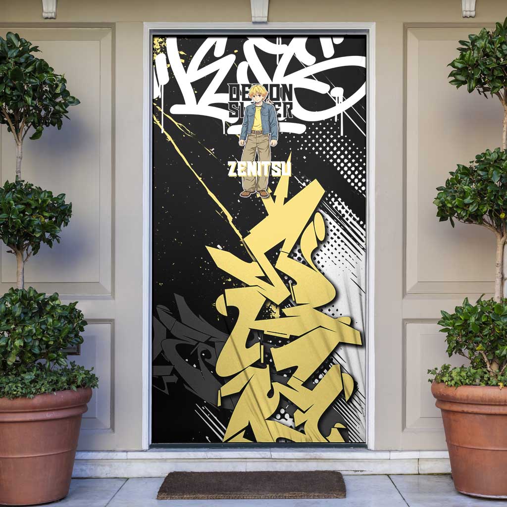 Agatsuma Zenitsu Demon Slayer Door Cover Yellow & Black Graffiti Anime