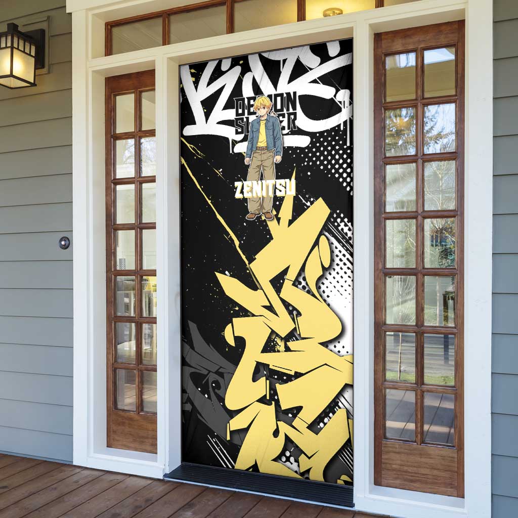 Agatsuma Zenitsu Demon Slayer Door Cover Yellow & Black Graffiti Anime
