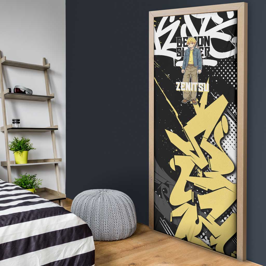 Agatsuma Zenitsu Demon Slayer Door Cover Yellow & Black Graffiti Anime