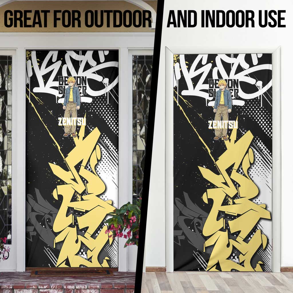 Agatsuma Zenitsu Demon Slayer Door Cover Yellow & Black Graffiti Anime