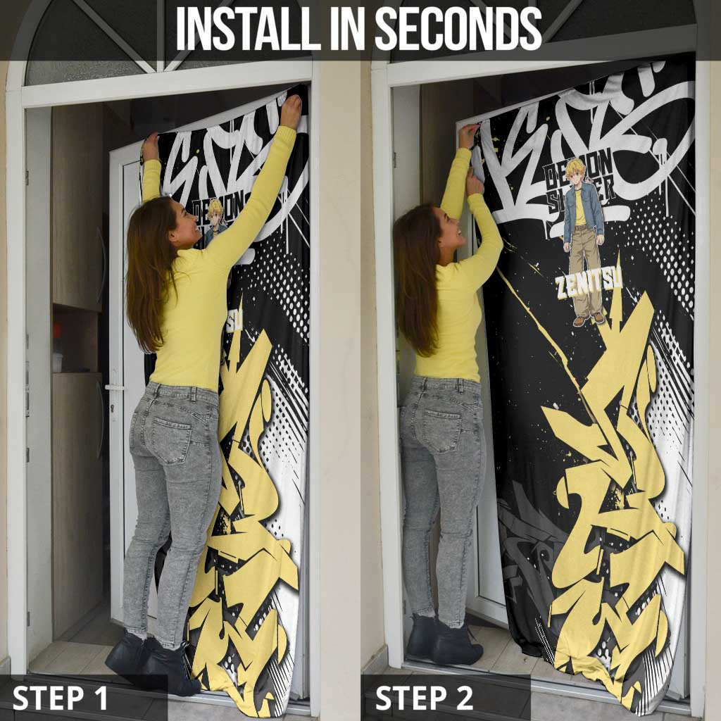 Agatsuma Zenitsu Demon Slayer Door Cover Yellow & Black Graffiti Anime