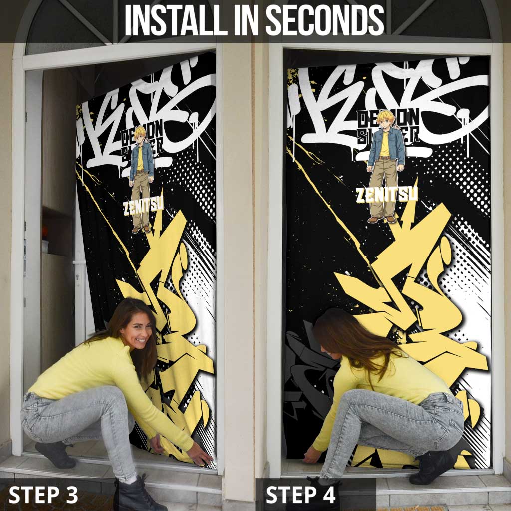 Agatsuma Zenitsu Demon Slayer Door Cover Yellow & Black Graffiti Anime