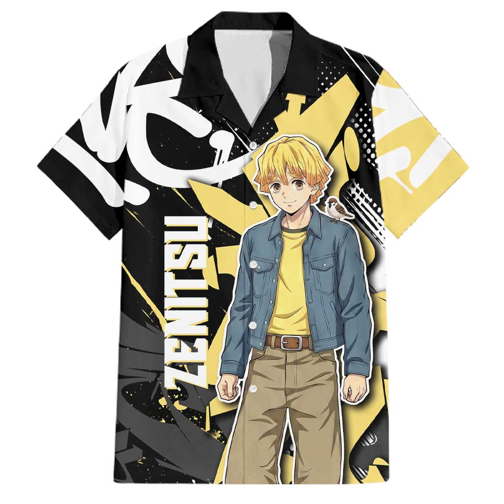 Agatsuma Zenitsu Demon Slayer Family Matching Long Sleeve Bodycon Dress and Hawaiian Shirt Yellow & Black Graffiti Anime