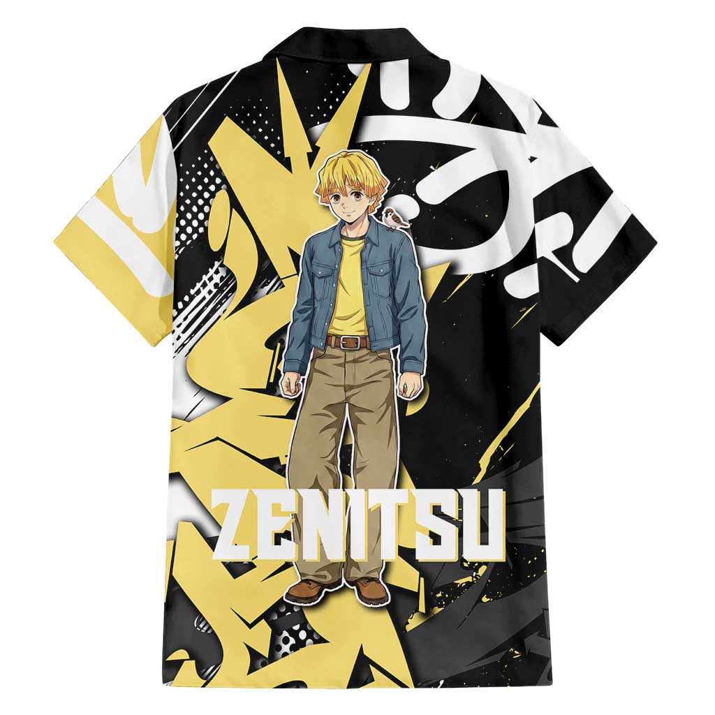 Agatsuma Zenitsu Demon Slayer Family Matching Long Sleeve Bodycon Dress and Hawaiian Shirt Yellow & Black Graffiti Anime