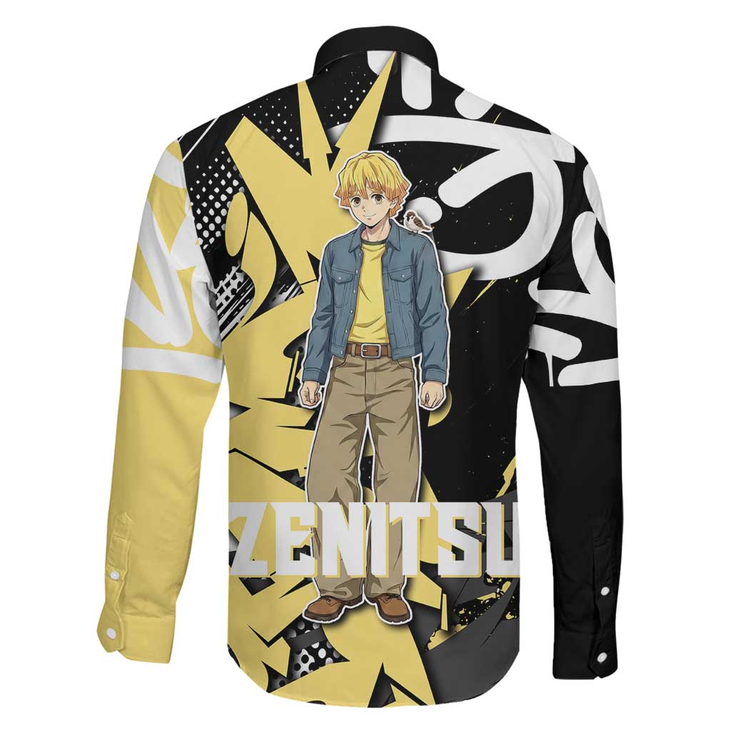 Agatsuma Zenitsu Demon Slayer Family Matching Long Sleeve Bodycon Dress and Hawaiian Shirt Yellow & Black Graffiti Anime