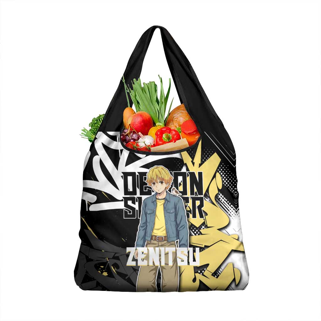 Agatsuma Zenitsu Demon Slayer Grocery Bag Yellow & Black Graffiti Anime