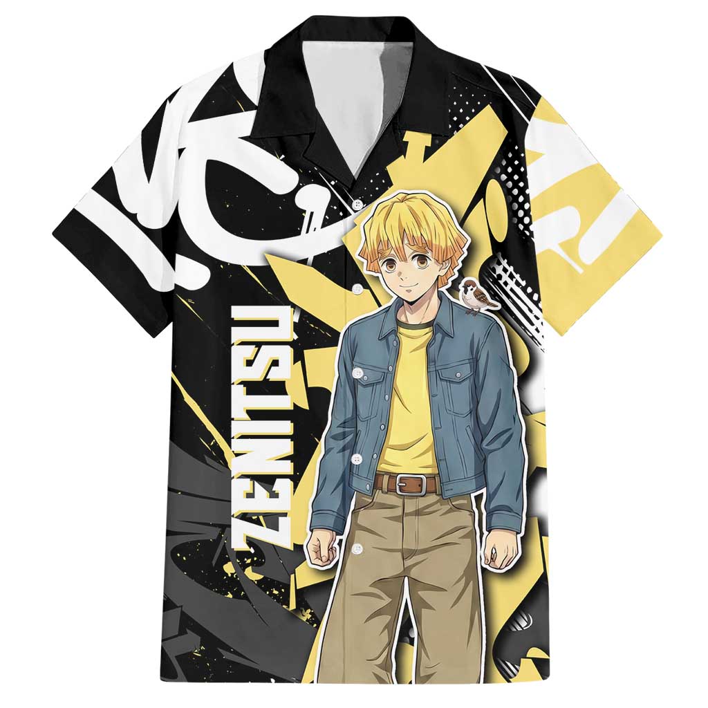 Agatsuma Zenitsu Demon Slayer Hawaiian Shirt Yellow & Black Graffiti Anime