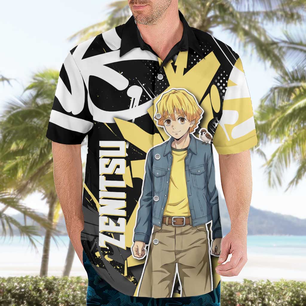 Agatsuma Zenitsu Demon Slayer Hawaiian Shirt Yellow & Black Graffiti Anime